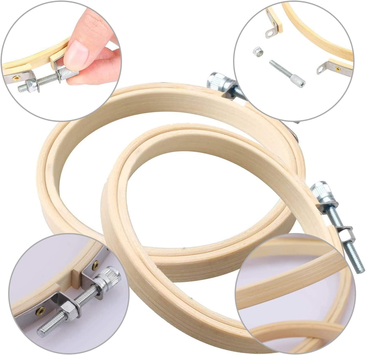 Cldamecy 3 Pieces Embroidery Hoops 7/8/10 inch,Round Bamboo Adjustable