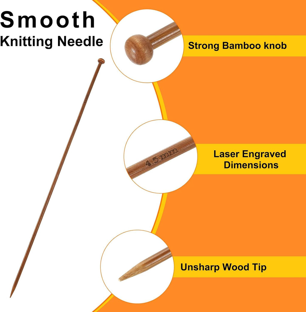 HARFINGTON 2Pcs 4.5mm Bamboo Knitting Needle Straight Single Pointed