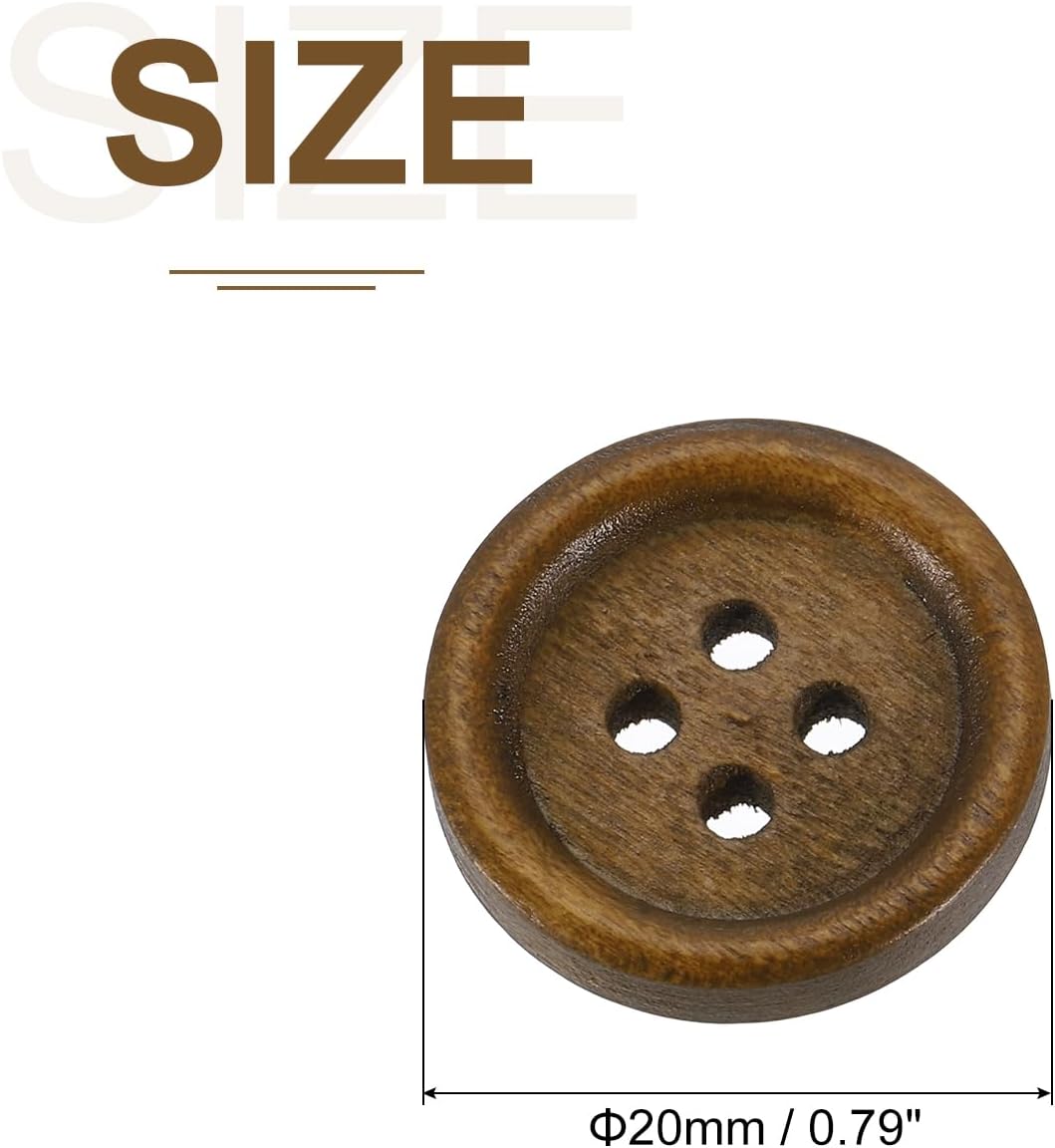 uxcell 50Pcs Wooden Buttons, 20mm(13/16") 4 Hole Round Wood Sewing