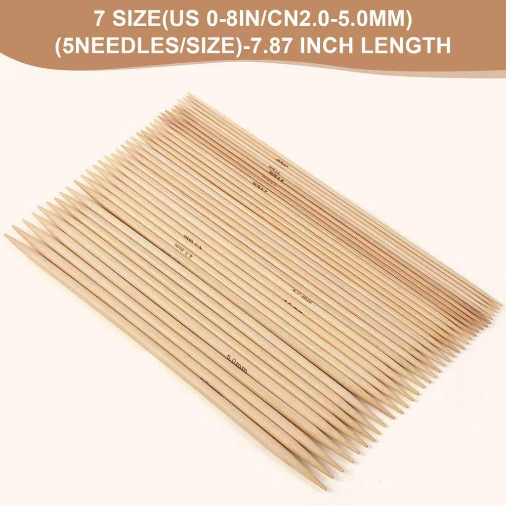 TAHULIK 35 Pcs Bamboo Double Pointed Knitting Needles Set, 7 Sizes
