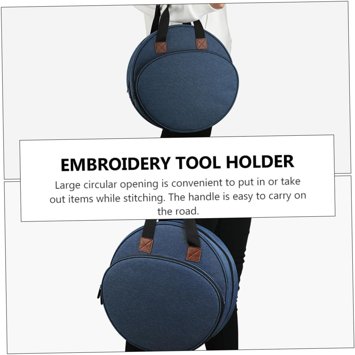 Embroidery Project Pouch with Handle, Oxford Cloth Organizer Tote
