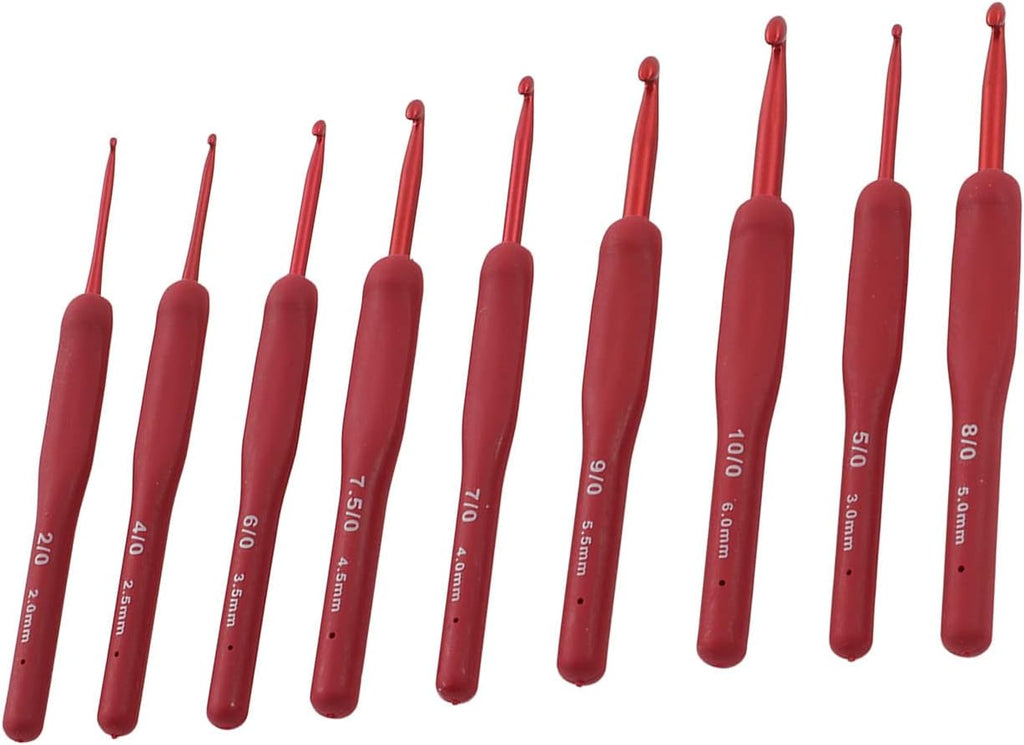 Crochet Hooks Red Aluminium Ergonomic Silicone Grip Set for Weaving
