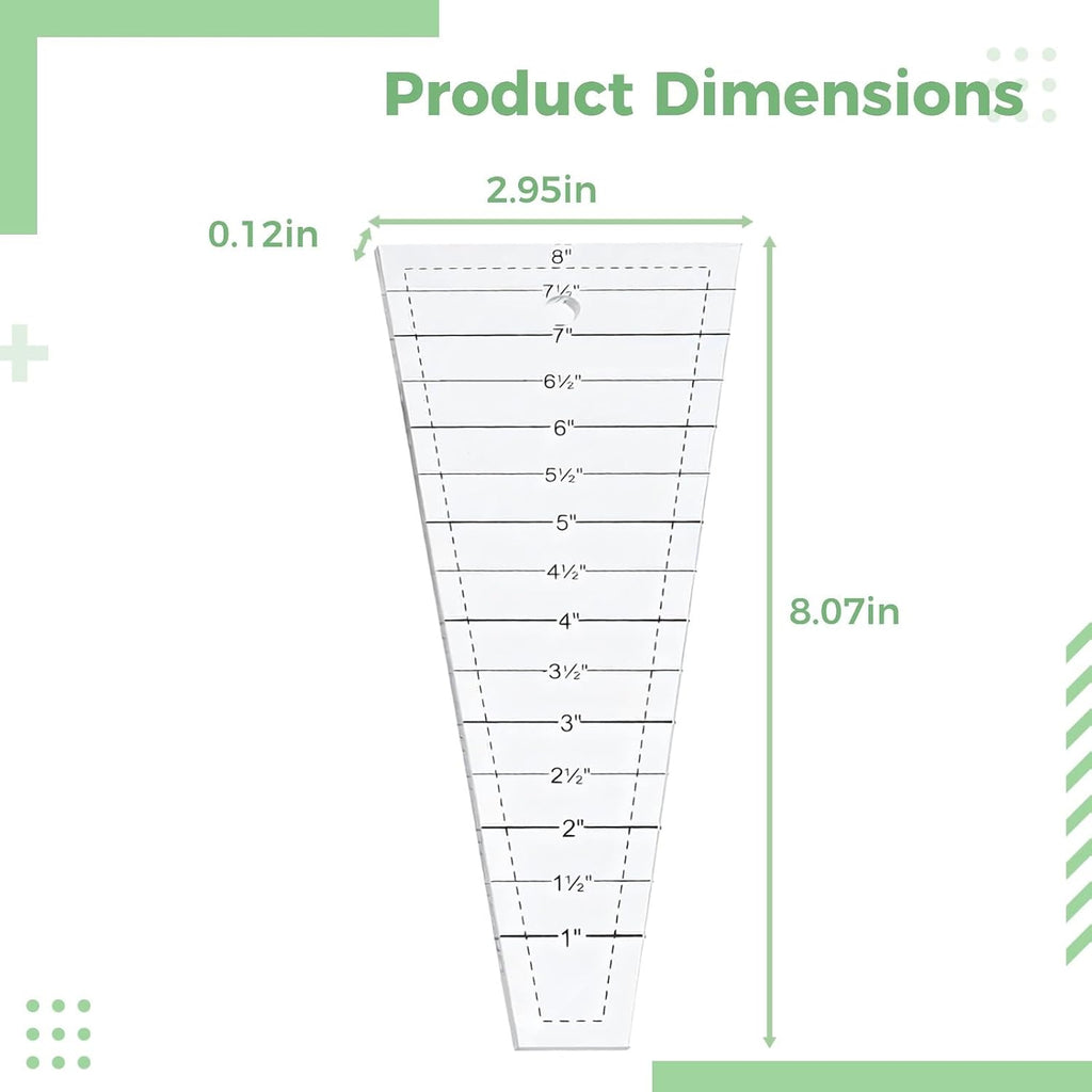 Quilting Ruler, Acrylic Dresden Template, 8.1 X 3 X 0.12 in