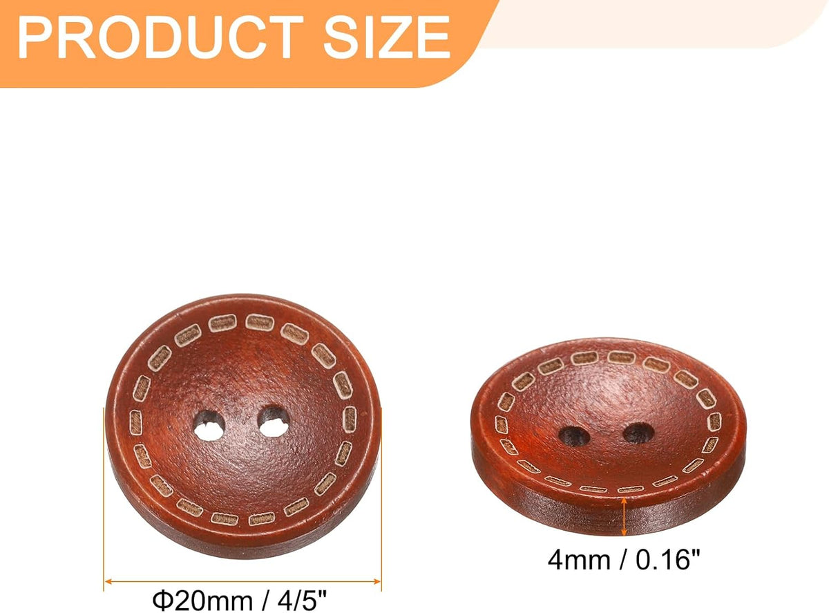 HARFINGTON 30pcs 32L Wooden Sewing Button 4/5"(20mm) 2 Holes Wood
