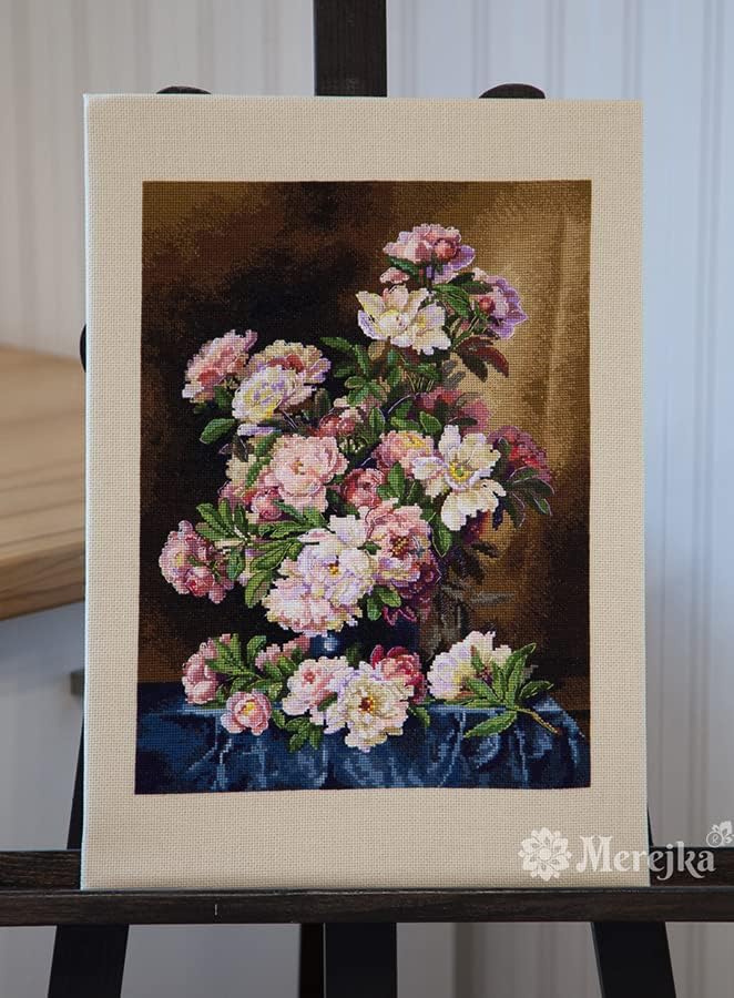 Merejka Counted Cross Stitch Kit for Adults – Lush Peonies K-101