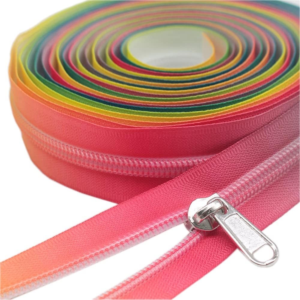 YaHoGa #5 Colorful Nylon Coil Zippers by The Yard 5 Yards Bulk