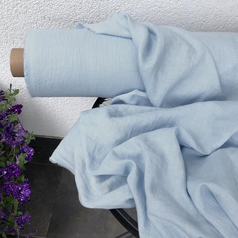 Dusty Aqua Linen Fabric by the Yard – Natural Linen Textile Cloth for