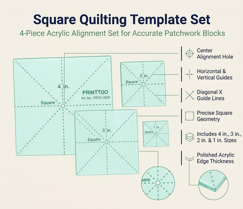 Printtoo 1 2 3 4 Inch Square Geometry Templates for Quilting Patchwork
