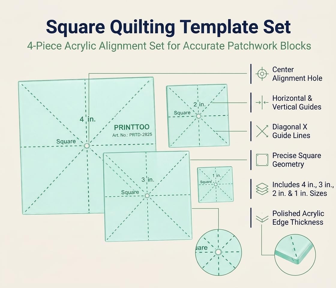 Printtoo 1 2 3 4 Inch Square Geometry Templates for Quilting Patchwork