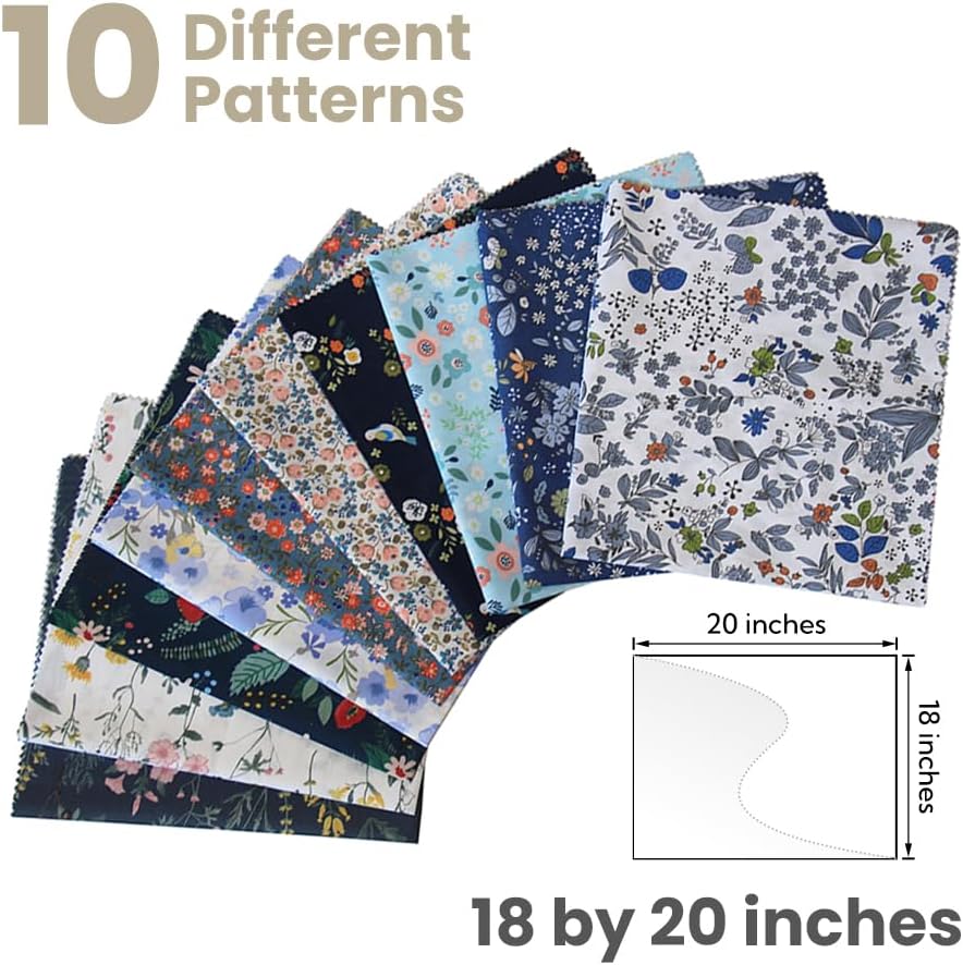 Fat Quarters Fabric Bundles, 10 Pcs 100% Cotton 18” x 20” (45cmx50cm)
