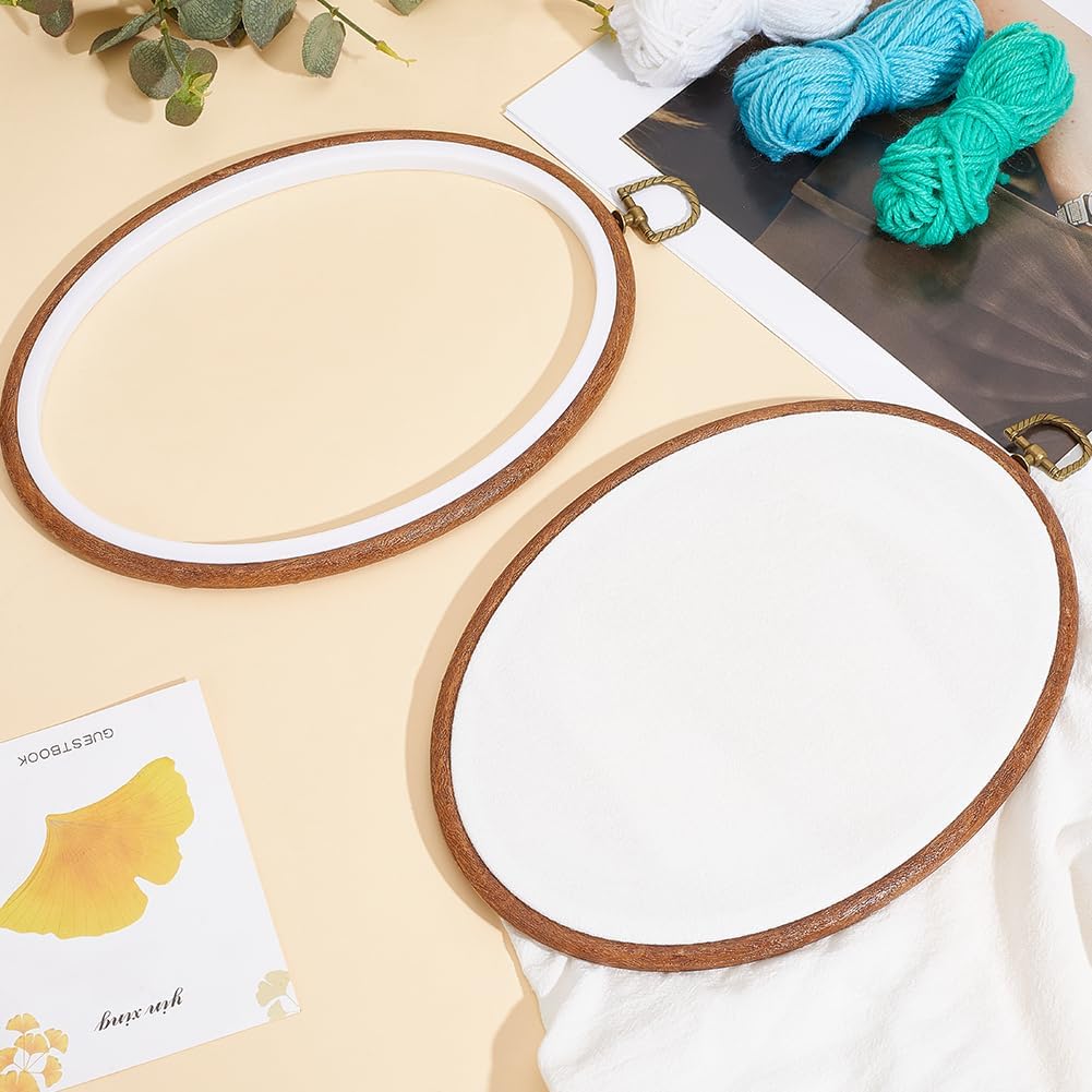 2Pcs 10 Inch Oval Embroidery Hoop Frame Plastic Imitation Wood with