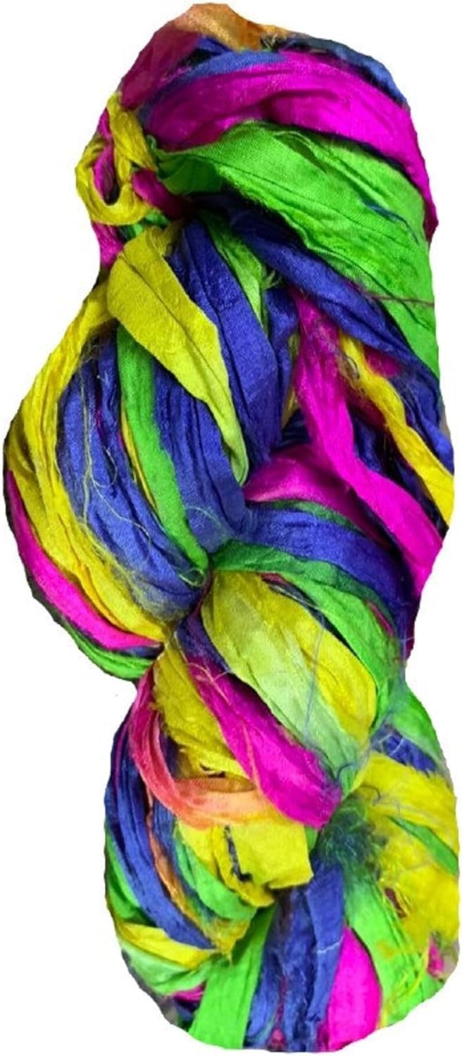 Knitsilk Sari Silk Ribbon Super Bulky Yarn Pink Yellow Blue Green 1