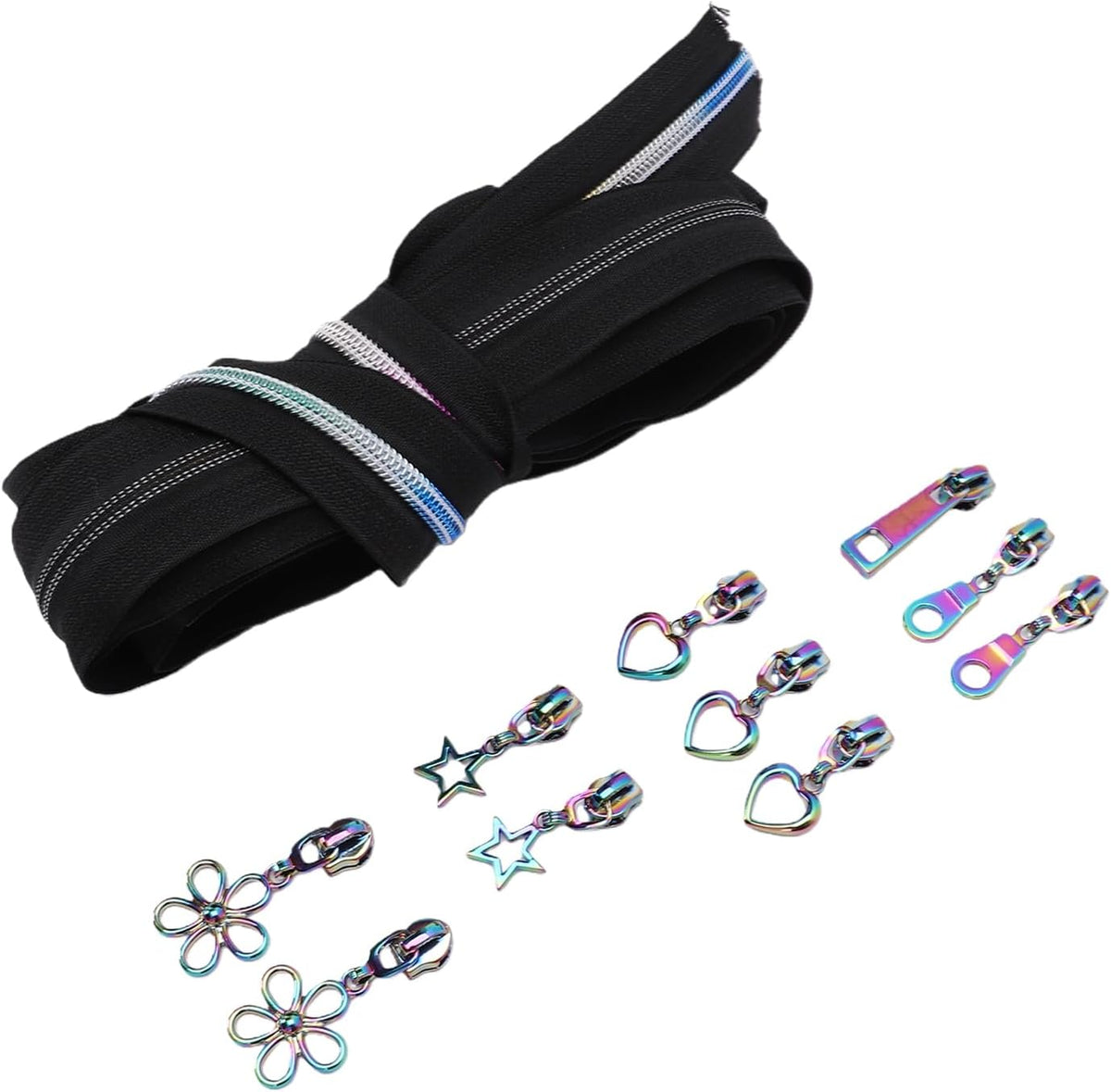 HEEPDD 11Pcs Rainbow Zipper Tape Set with Colorful Metal Sliders