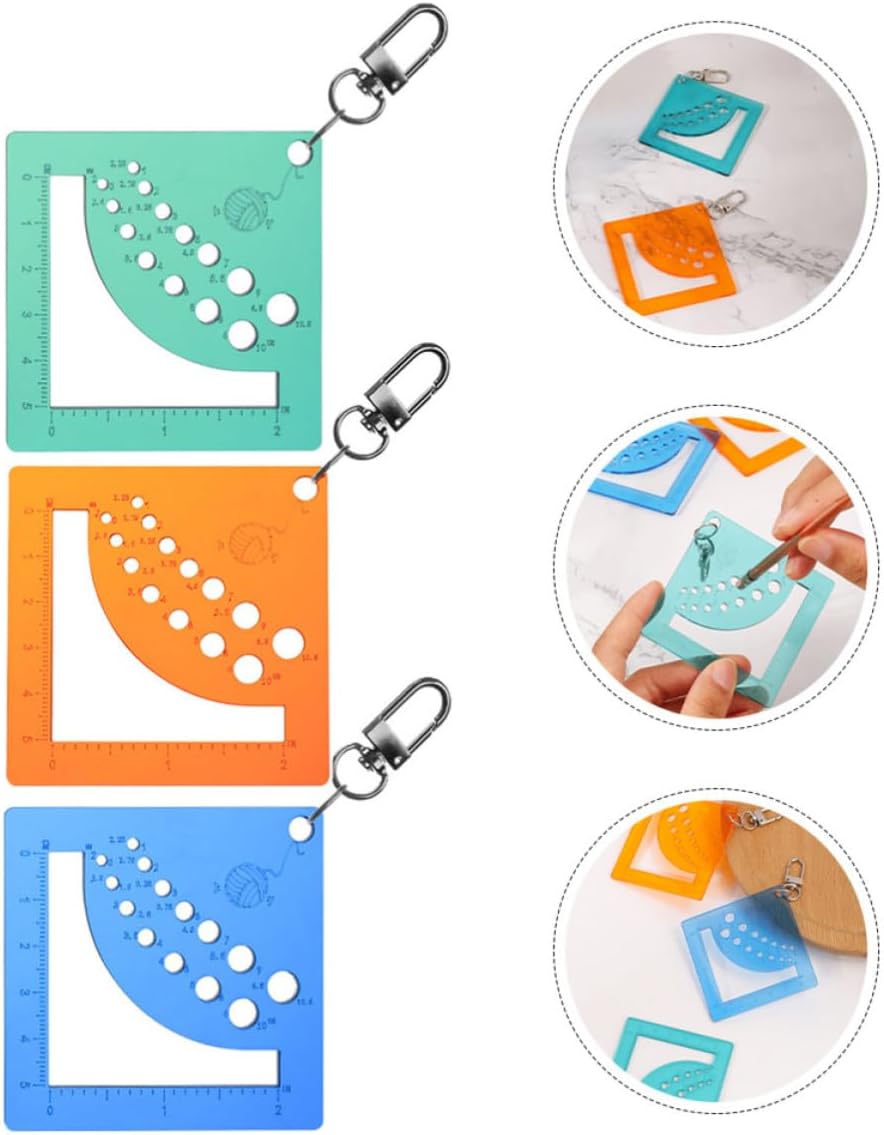 3pcs Acrylic Knit Needle Gauge Ruler Keychain for Knitters Crocheters