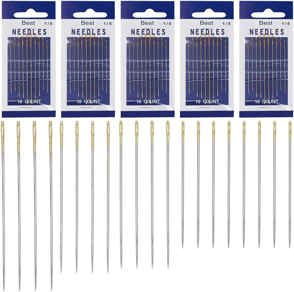 FREEBLOSS 50Pcs Sashiko Needles 4 Sizes Sashiko Hand Sewing Needles