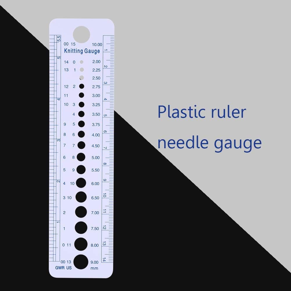 Plastic Knitting Needle Gauge Ruler, 2 to 10 mm US 0 to 15 Size Sizer