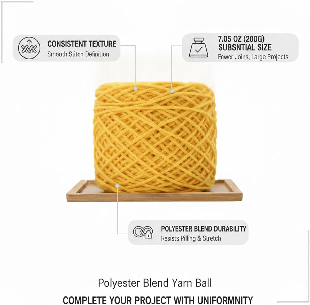 Polyester Blend Yarn Ball for Knitting & Crochet, 7.05 oz Solid Color