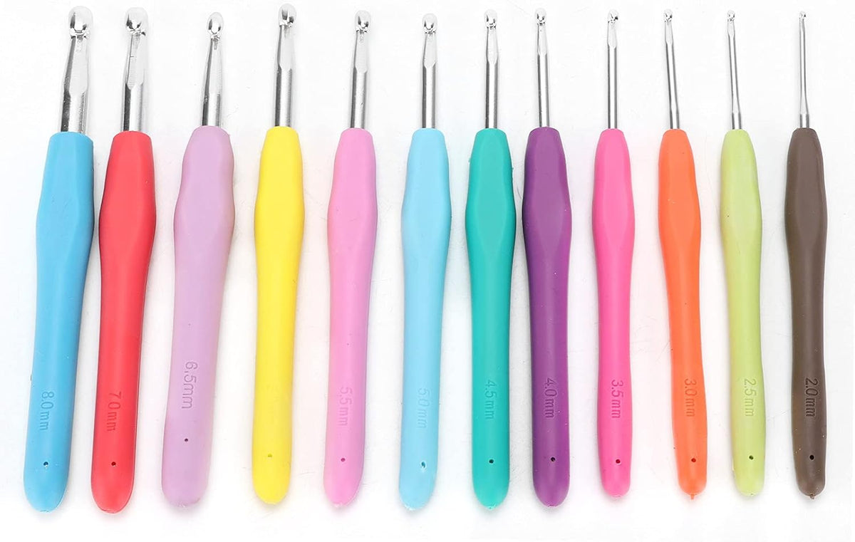 Adfaga 12Pcs Ergonomic Crochet Hooks Set with Soft TPR Handle Aluminum