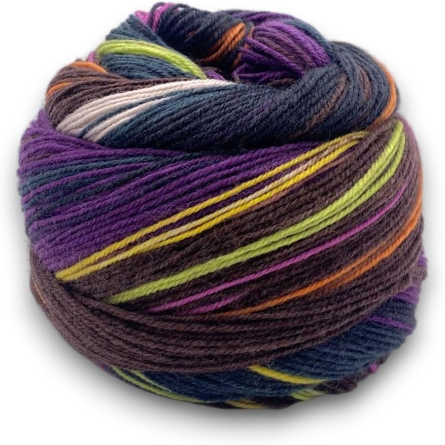 Multicolour, Wool and Nylon Self-Patterning Superwash 4 Ply Sock Yarn