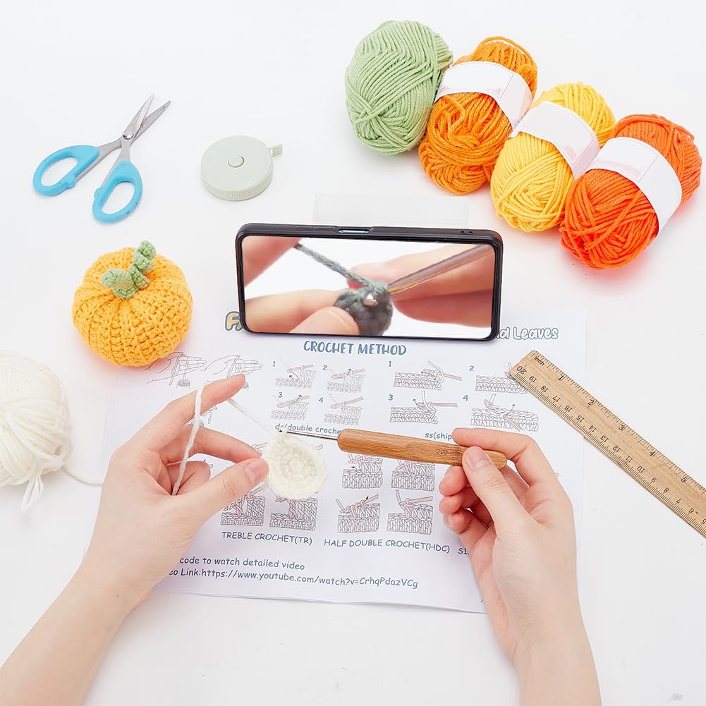 BEUNITONE 3 Sets Halloween Pumpkins Crochet Kit for Beginners with