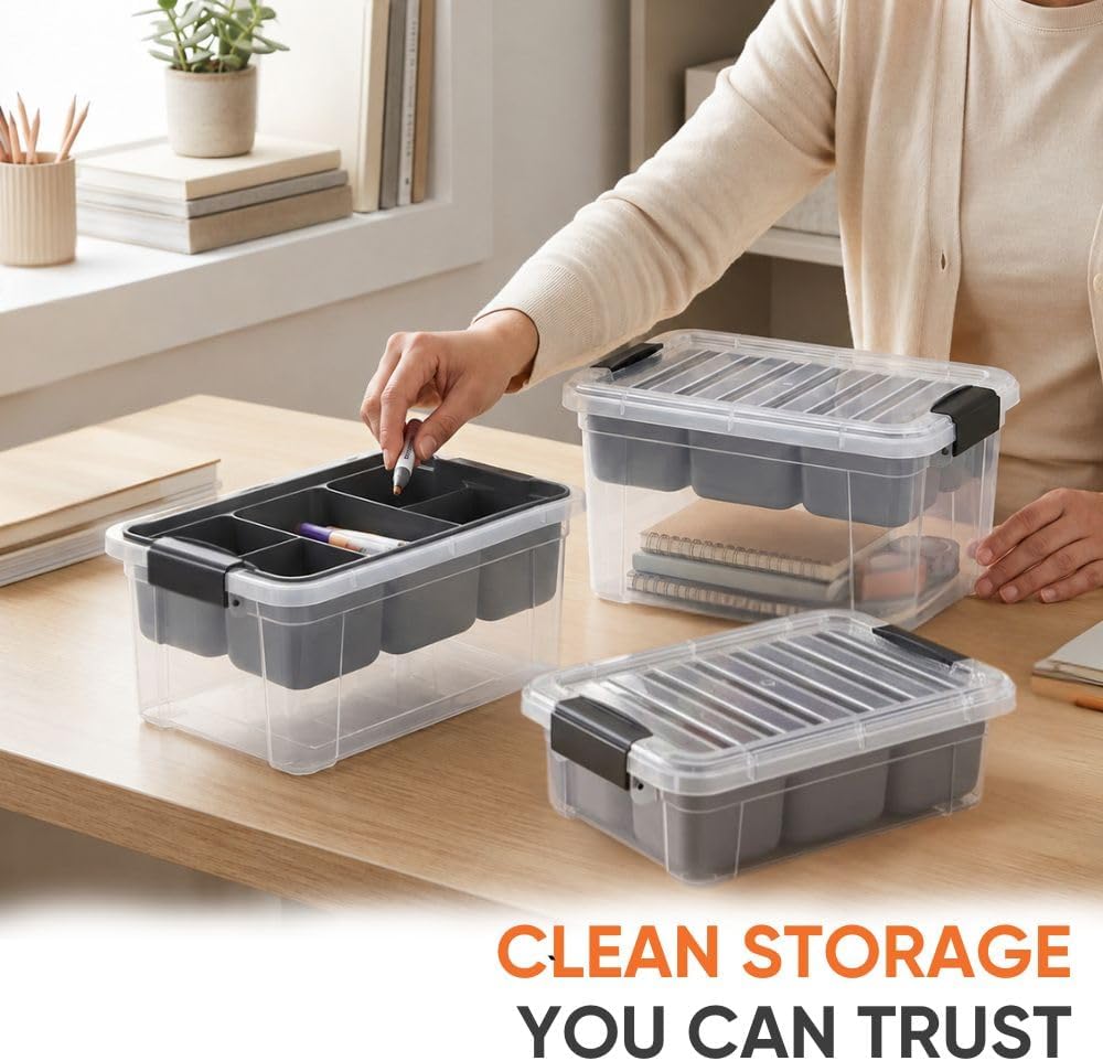 Superio Mini Storage Container Organizing Bin with Removable Tray