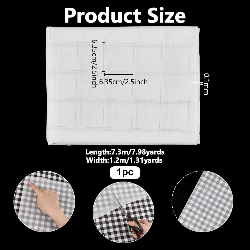 NBEADS 287.4x47.2 Inch Fusible Interfacing with Grid, 2.5x2.5 Inch