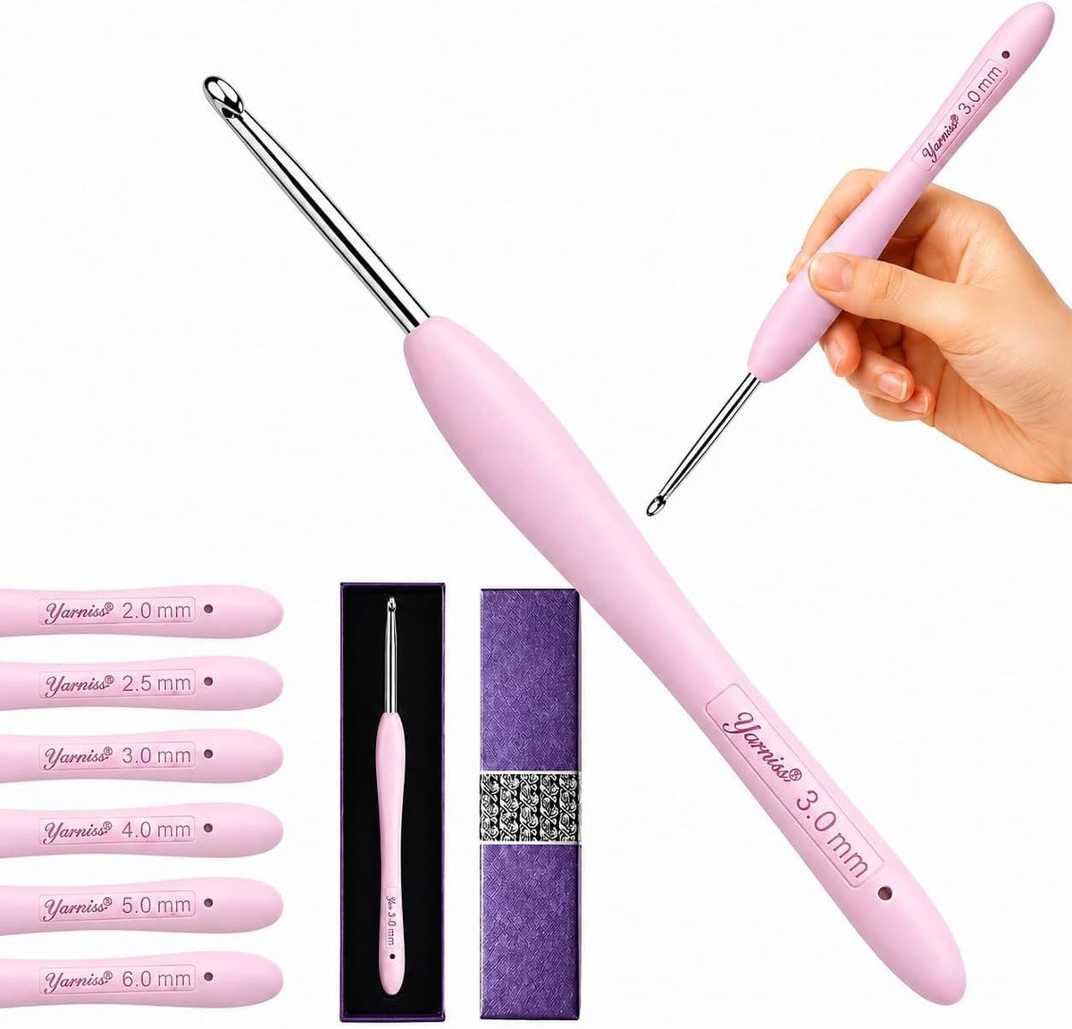 Yarniss 3.0mm Stainless Steel Crochet Hook with Soft Grip, Handmade