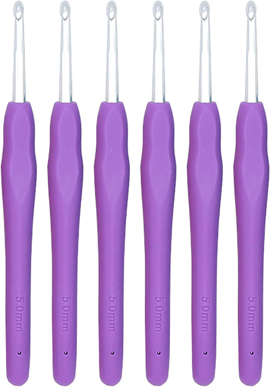 6Pcs 5mm Aluminum Soft Grip Rubber Ergonomic Handle Crochet Hook