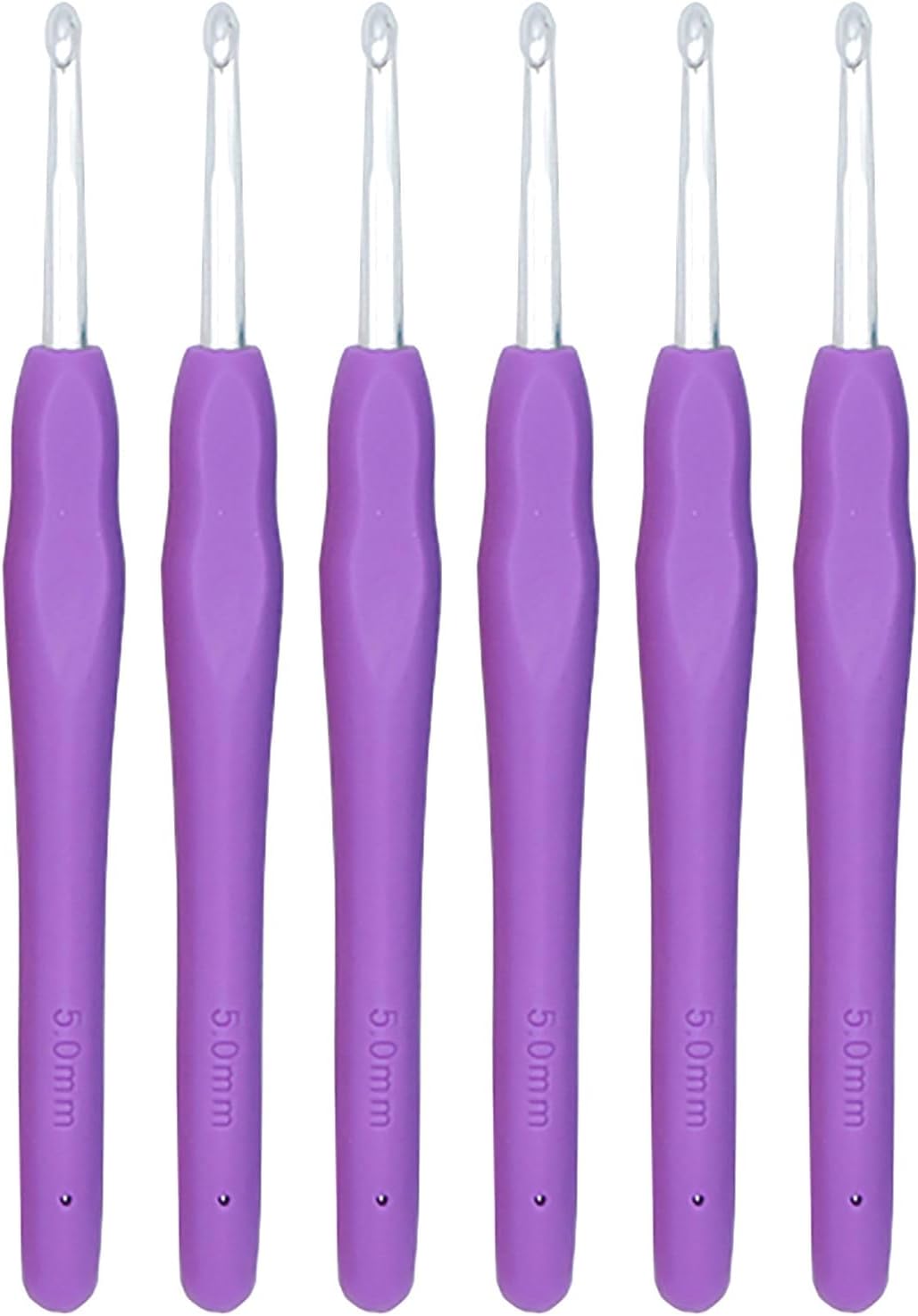 6Pcs 5mm Aluminum Soft Grip Rubber Ergonomic Handle Crochet Hook