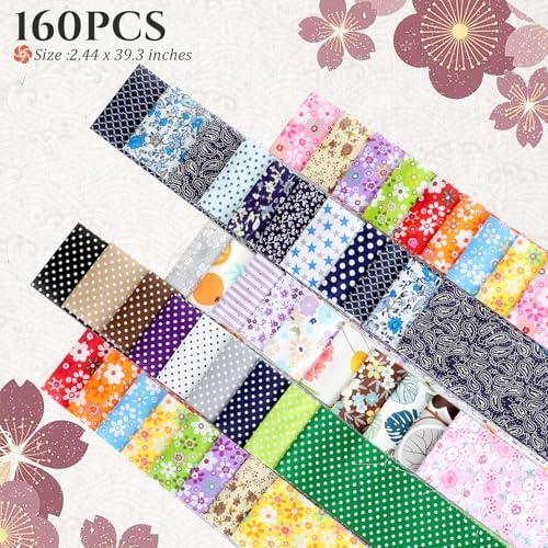 SmoothNovelty 160 Pcs 4 Rolls Fabric Strips, 2.44" x 39.3", Classic