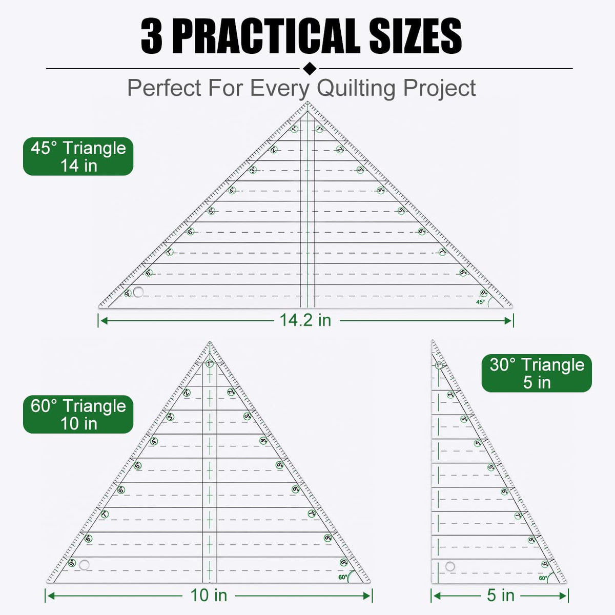 Triangle Ruler for Quilting, 3 Pcs 10 in Professional Acrylic