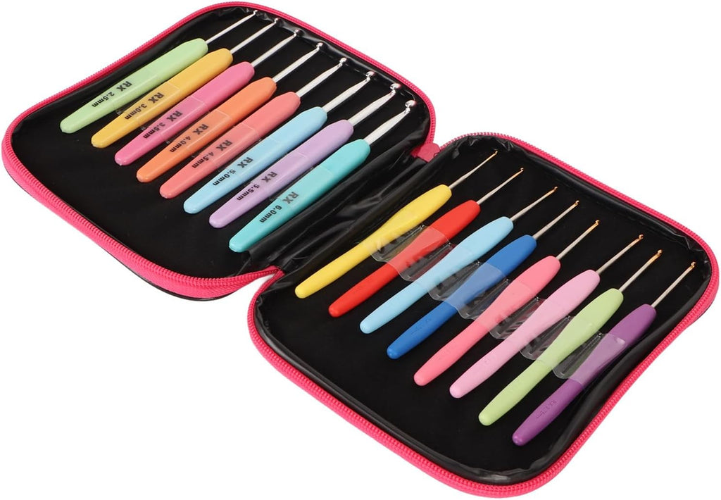 16PCS Ergonomic Aluminum Crochet Hooks Set with PU for DIY Hand