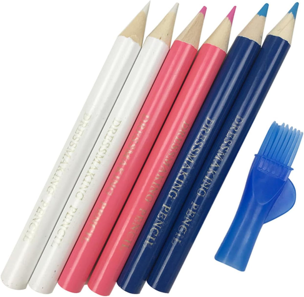 6 Pieces Sewing Fabric Pencils with Brush Tailor Pencils Sewing