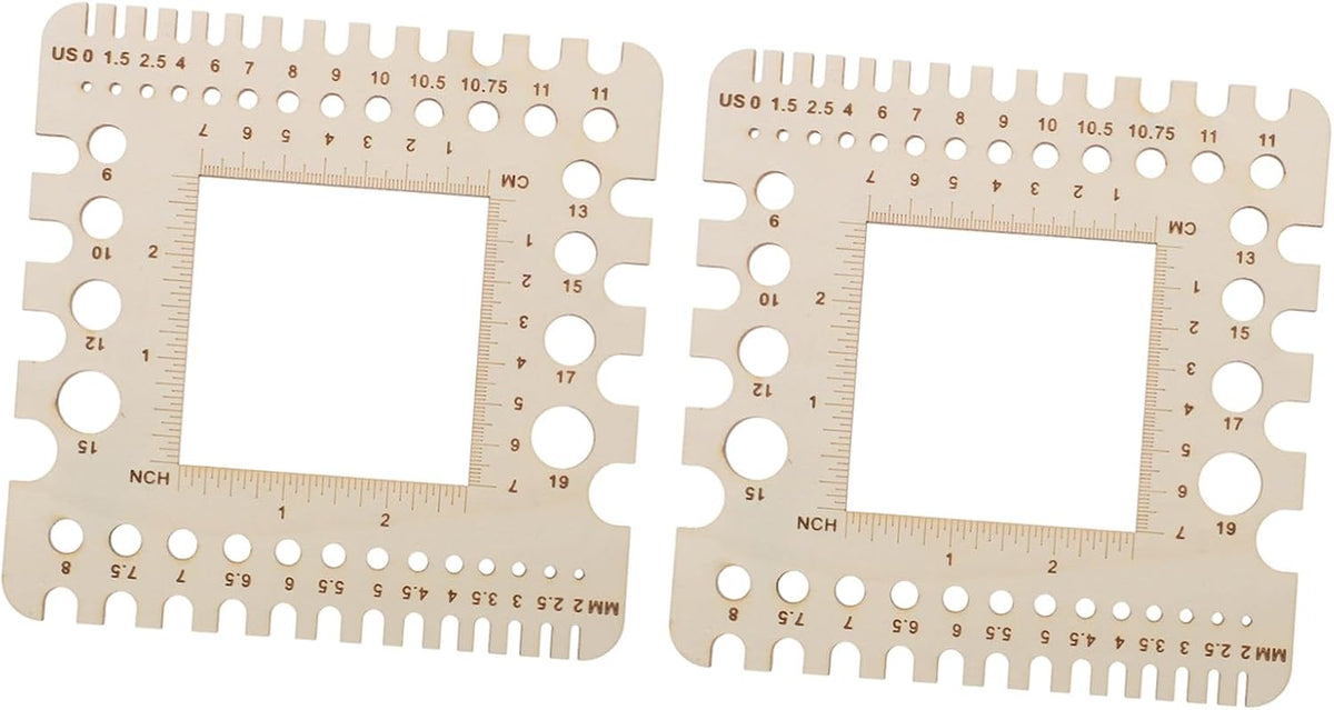 2pcs Wooden Knitting Gauge Ruler for Needle Size and Yarn Wraps Per