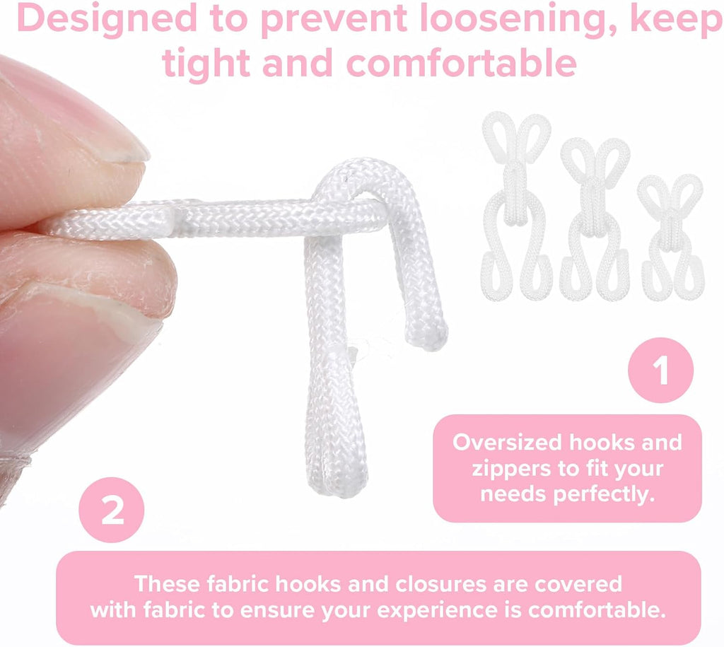 36 Pairs Sewing Hooks and Eyes Closure, 2.2/2.8/3.5cm White Metal Bra