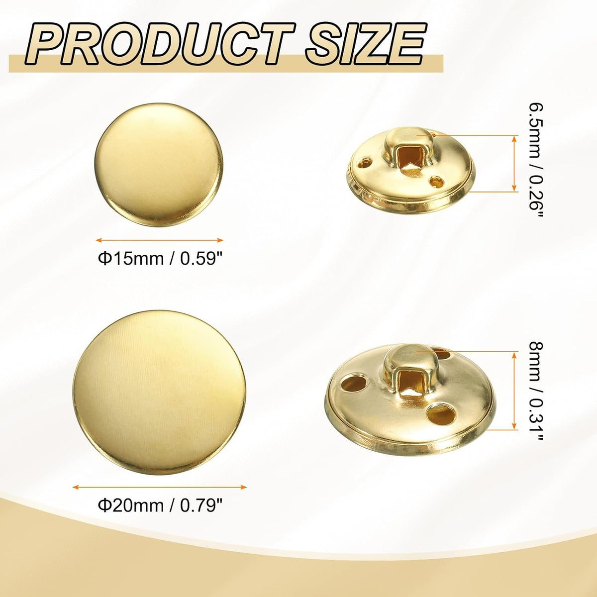 HARFINGTON 14pcs Metal Round Buttons 15mm/20mm Brass Sewing Craft