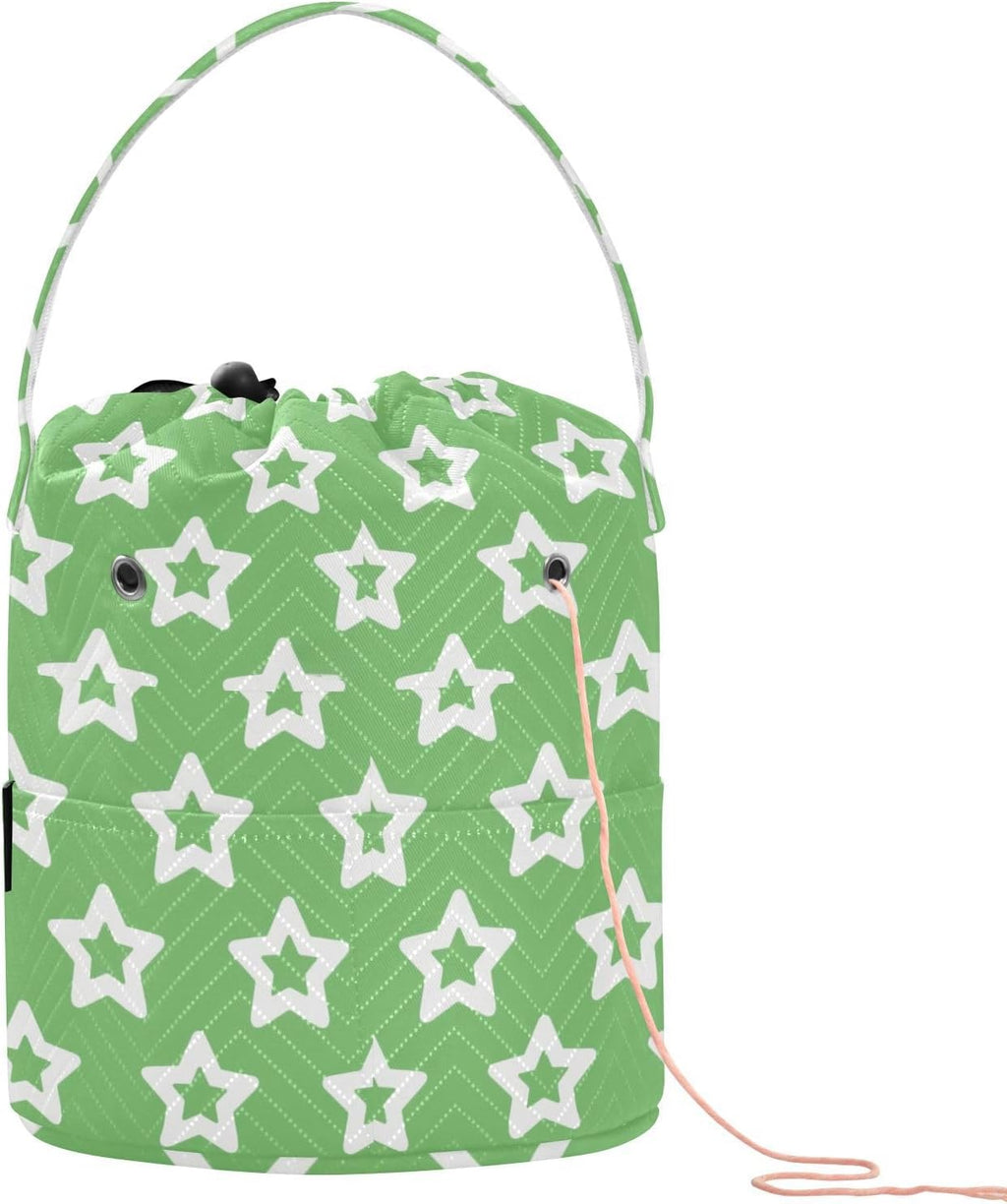 Green Simple Minimalist Stars Crochet Bags Knitting Project Bag with