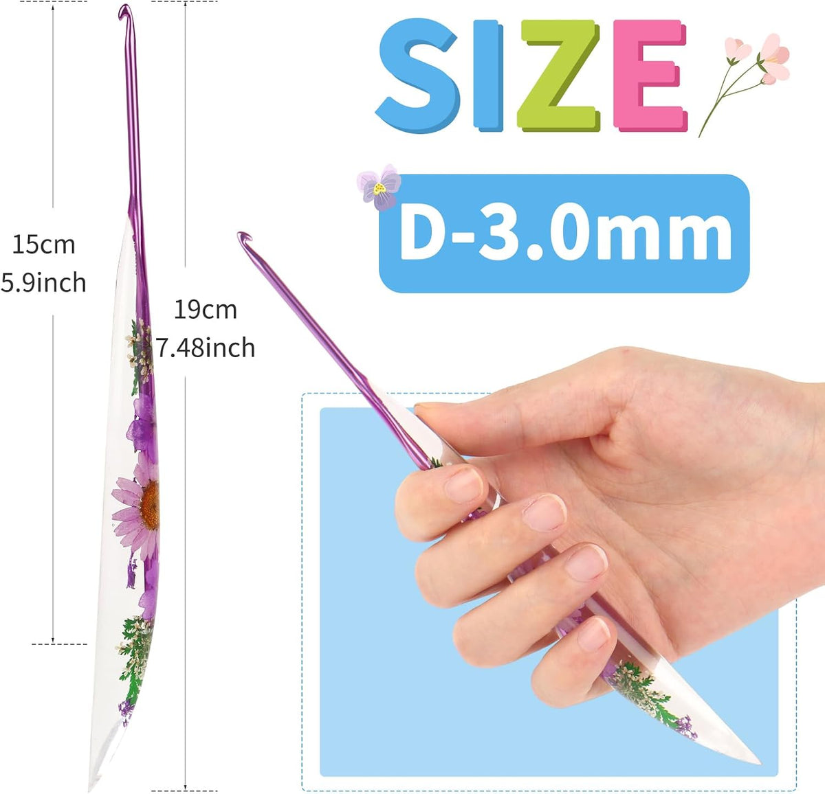 Coopay Crochet Hooks, 3mm Ergonomic Crochet Hook with Floral Plastic