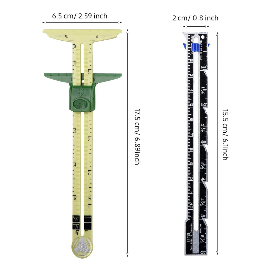 2 Pieces Sliding Gauge Measuring Sewing Tool, 5-in-1 Sliding Gauge