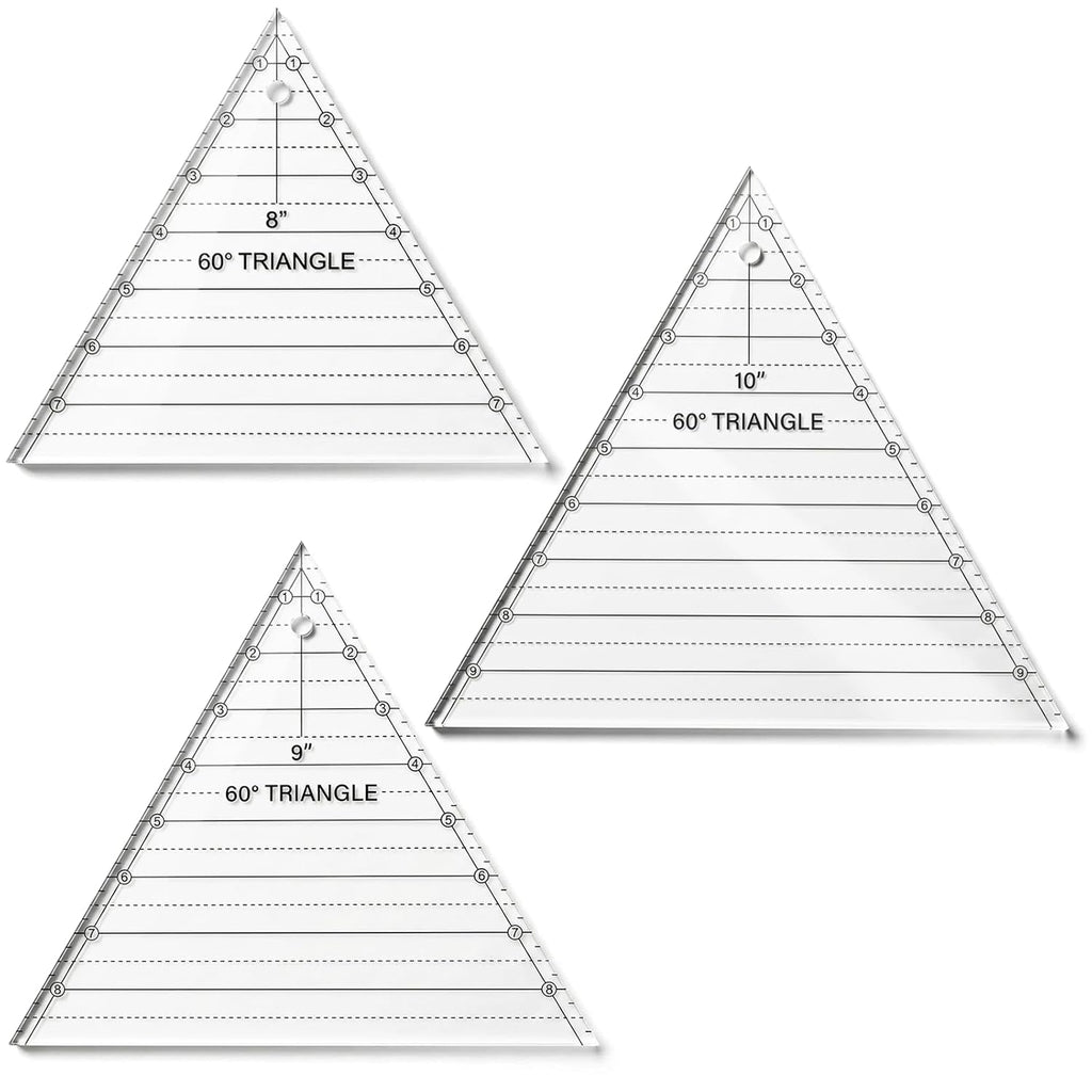 Set of 3 60 Degree Triangle Ruler Combo (8, 9, 10 Inch), Acrylic