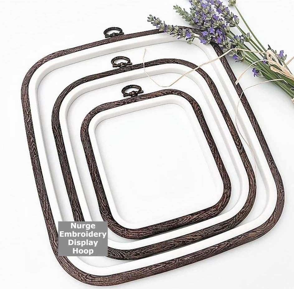 Nurge 3 Piece Embroidery Hoop Set Imitated Wood Display Frame, Plastic