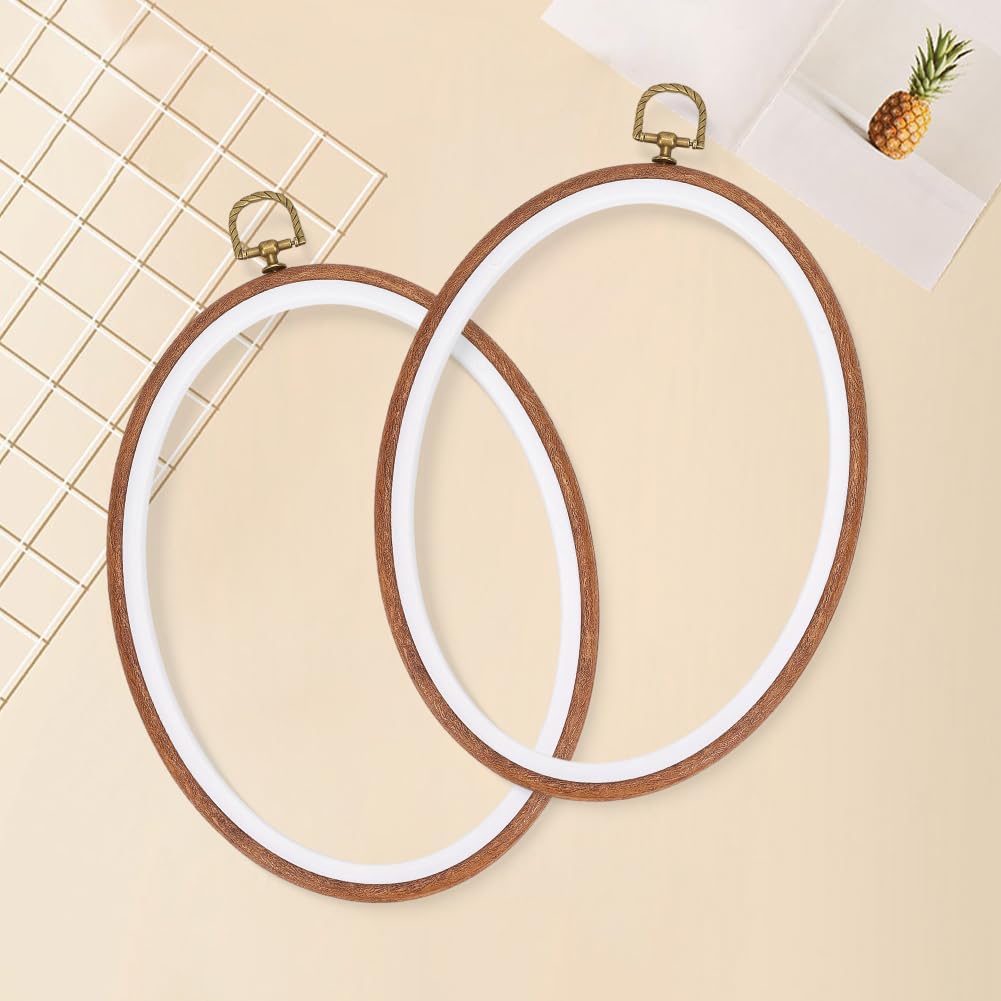 2Pcs 10 Inch Oval Embroidery Hoop Frame Plastic Imitation Wood with