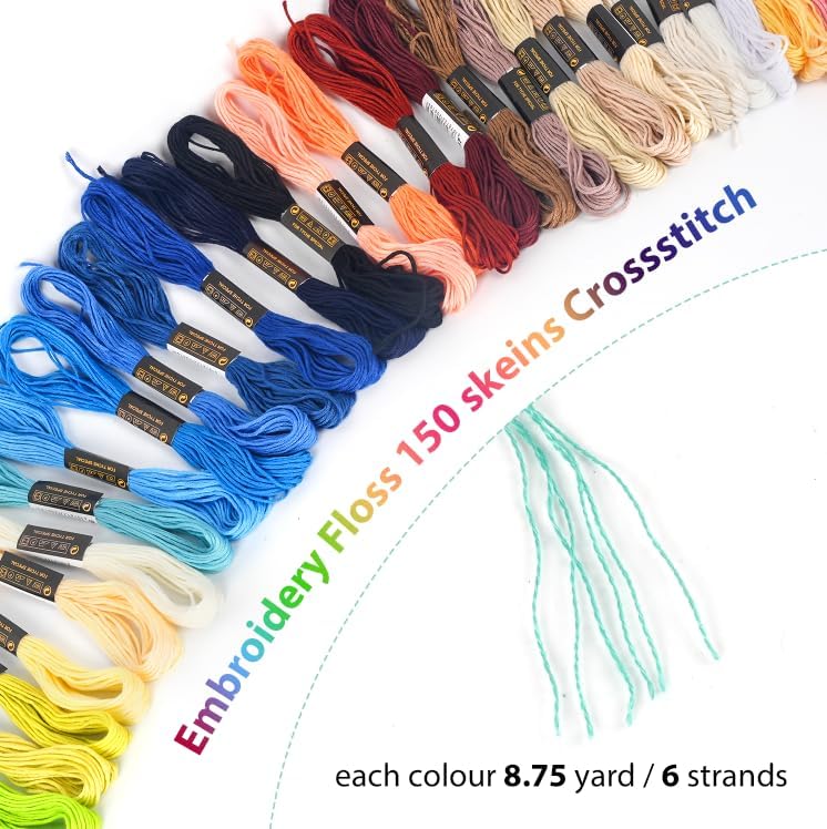 150 Color Skeins Rainbow Color Embroidery Floss,Cross Stitch Threads