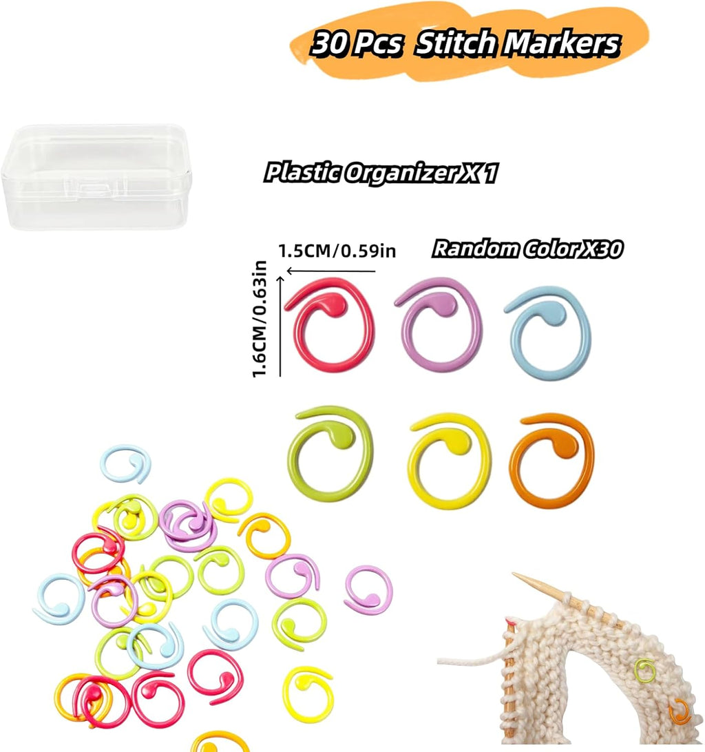 Hilsayum 30Pcs Multicolor Spiral Stitch Markers Knitting Stitch Rings