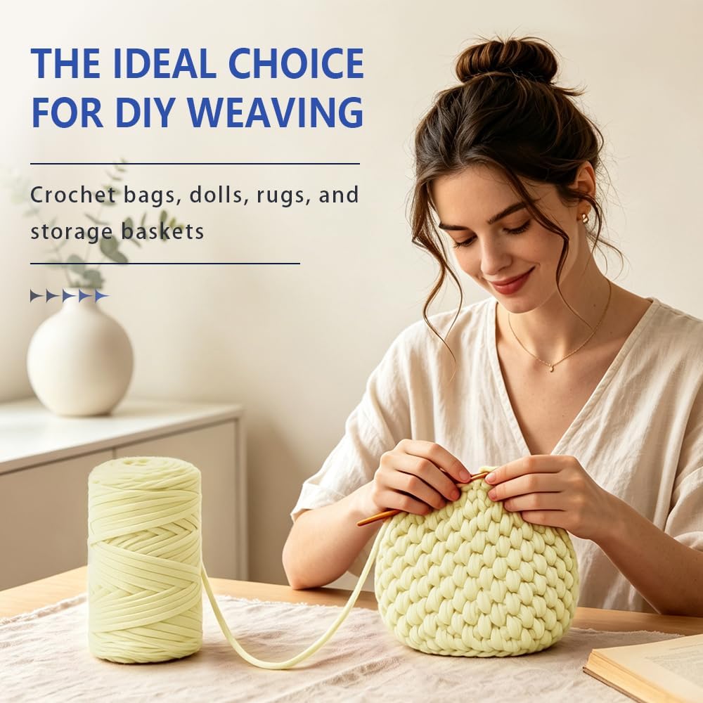 SEMINI 2Pack Light Yellow Knitting Crochet T Shirt Yarn with