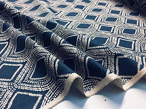 LUSH FABRIC, Art Deco Damask Floral Fabric Navy Blue Curtain