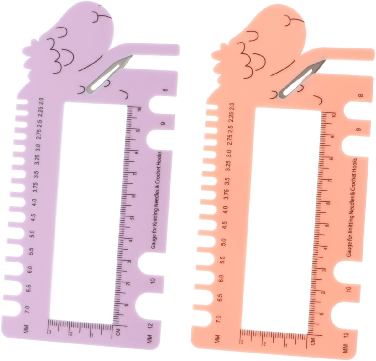 Sheep Head Knitting Needle Gauge Tool, Plastic 2 Piece Purple