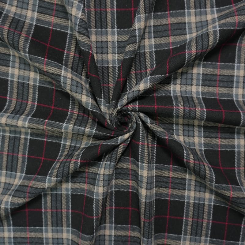 Black and Tan Multi Yarn Dyed Plaid Flannel Fabric By the Yard, 10yd