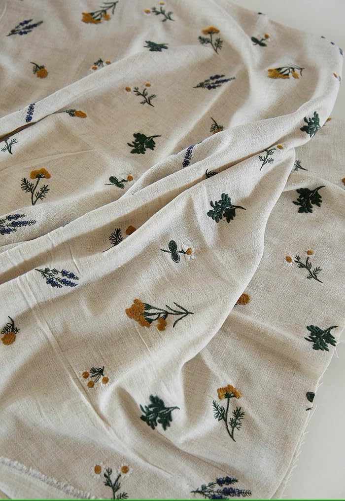 53 inches Width Retro Vivid Botanical Floral Cotton Linen Embroidery