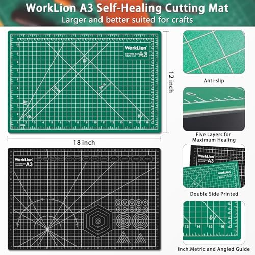 Worklion Self Healing Craft Mat: 18"x12" Rotary Cutting Mat for